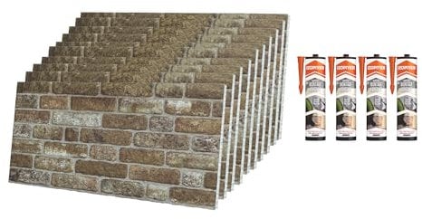 IZODEKOR Paneles de pared 3D de poliestireno expandido, revestimiento de pared con sellado adhesivo, marrón claro, beis y blanco (Altes Schloss) (10 paneles y 4 selladores adhesivos incluidos)