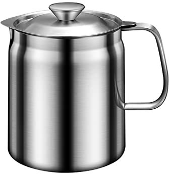 Bidon de Graisse en Acier Inoxydable avec Filtre à Mailles Fines, Passoire à Huile avec Couvercle de 2 L, Récipient de Graisse de pour Stocker L'huile de Friture et La Graisse de Cuisson