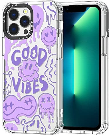 MOSNOVO Case for iPhone 13 Pro, [Buffertech 6.6ft Military-Grade Drop Protection] [Anti Peel Off Tech] Clear TPU Bumper Phone Case Cover Design - Good Vibes