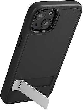 kwmobile Custodia con Cavalletto Metallo Compatibile con Apple iPhone 13 Cover - Cover con Supporto e Bordi Rialzati TPU - Nero