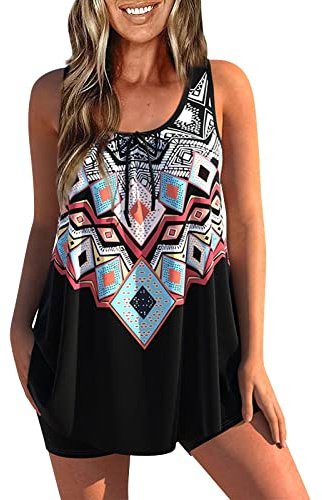 Tankini Maillot de Bain Femme Taille Haute Grande Taille Amincissant Menstruel Ensemble Ete Maillot de Bain Femme Pas Cher Marque Sport Plage Maillot Vetement Black XL