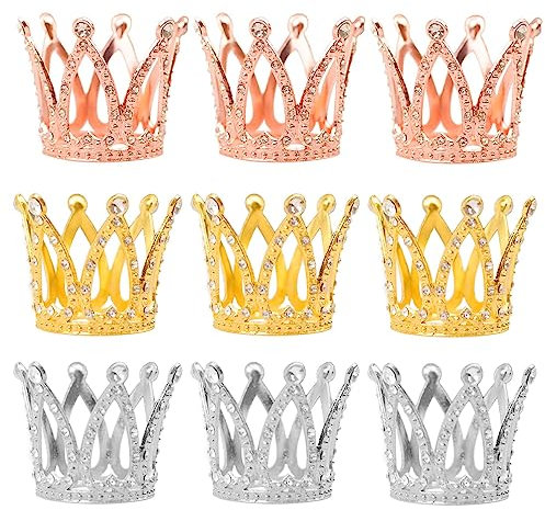 9PCS Crown Cake Topper Mini Tiara for Flower Arrangements Vintage Pearl Rhinestone Crown Cake Topper Cupcake Topper Cake Decorations for Birthday Wedding Anniversity Party Baby Shower (3 Colors)