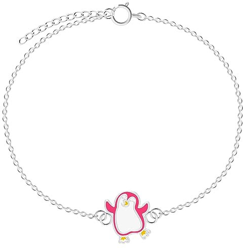 LOVE YOUR CITY Armband Pinguin 925 Sterling Silber – Kinderschmuck für Mädchen & Kinder – Verstellbar 14-17 cm – Armband mit Emaille – Geschenk für Mädchen – In Geschenkbox