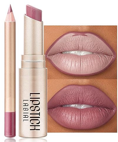 Lip Liner And Lipstick Set, Lip Stain Lipsticks For Women Long Lasting,High Pigmented Lip Stick Non-Stick Cup,Beauty Cosmetics Makeup Gift For Girls Women (#C05, One Size)