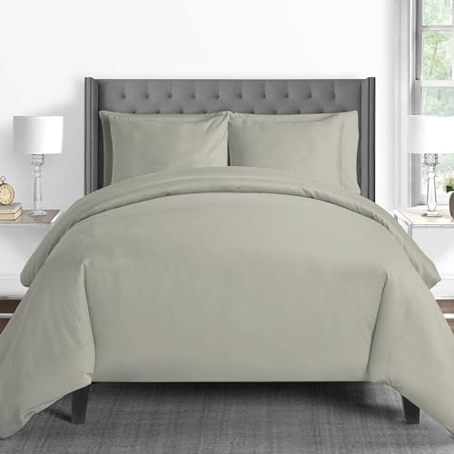 Pizuna Bettwäsche 200x200 + 80x80 Baumwolle Silber 600 Fadenzahl | 100% Langstaple Baumwolle Bettbezug und Kissenbezug, Mako Satin 3-Teilig Bettwäscheset 200x200 + 80x80 Silber Mako Satin