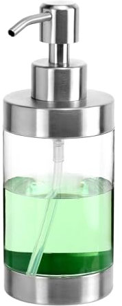 QWORK® Distributeur de savonen Acier Inoxydable et Acrylique, Flacon Distributeur à Pompe pour savons liquides et lotions - 350 ML