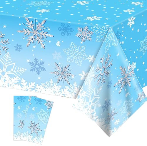 POPOYU Schneeflocken Deko Tischdecke,54x108 Zoll Frozen Party Tischdecke Schneeflocken,Elsa Geburtstagsparty Winter Wonderland Deko für Frozen Mädchen Geburtstags Frozen Geschenke Party Dekor