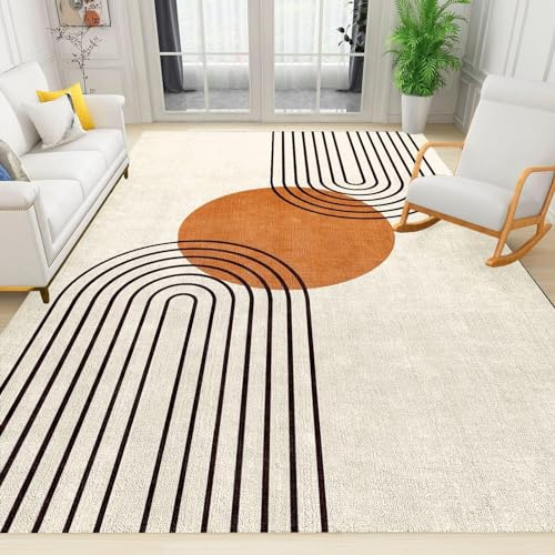PAJEON Teppich mit Sonnenlinien, geometrisch, Orange, abstrakt, aus der Mitte des Jahrhunderts, Bohemian, 140 x 200 cm, Teppich für Schlafzimmer, Wohnzimmer