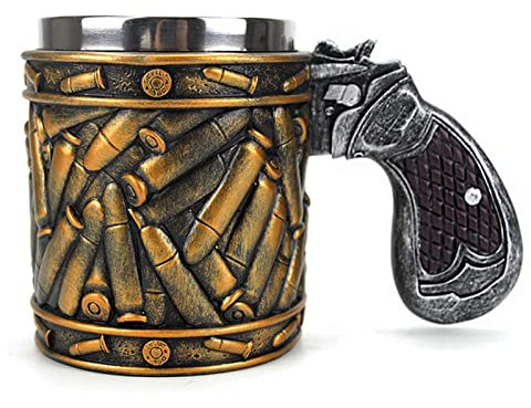 Kaffeetasse Neuheit Revolver Pistole Griff Bullet Cup Bier Kaffee Gune Becher Handgemachte Tankard Wein Stein Trinken Edelstahl Retro-Tasse Kaffeetasse Groß