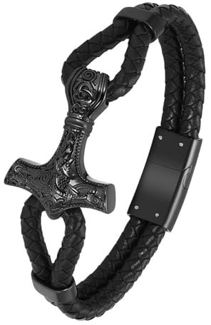 VCCWYQK Viking Thor's Hammer Urn Bracelet for Ashes for Men Women Braided Leather Wristband Cuff Bangle Memorial Jewelry Funeral Keepsake Gift