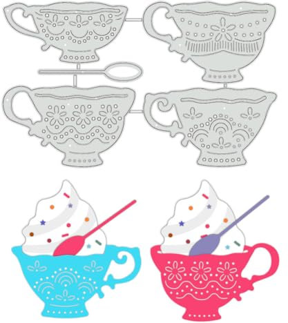 BENECREAT 4 Styles Retro Tea Cup Metal Die Cuts, Tea Pot Cup Carbon Steel Cutting Dies Stencils for DIY Scrapbooking, Photo Album, Decorative Embossing, Paper Card