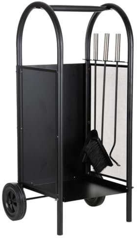 Porte-bûches en métal avec Outils de cheminée Noir 35x32x81h