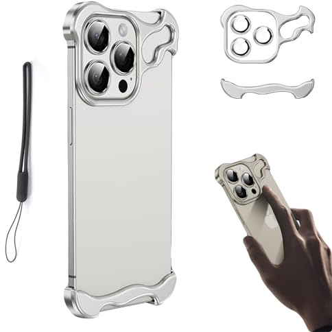 Pwzoax Frameless Premium Zinc Alloy Phone Case for iPhone 15 14 13 12 Pro Max (Silver,for iPhone13promax)