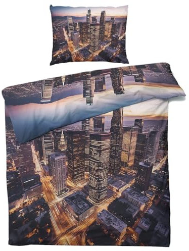 Bettwäsche 140x200 New York - Stadt Bettbezug 2er Set, 110gsm Mikrofaser, Weiche & Kuschelige & Bügelfreie Wendebettwäsche, 1 Kopfkissenbezug 80x80, mit Reißverschluss &2443