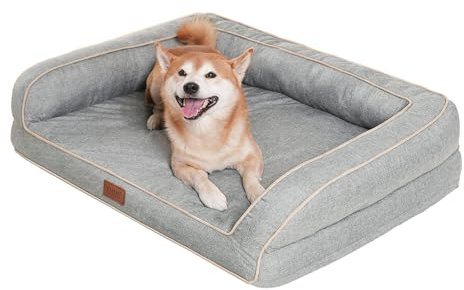 EMME Hundebett Kleine Hunde, 68 x 50 x 17 cm, Orthopädisches Hundebett Wasserdicht, Deluxe Hundesofa Mit Eierschaum Matratze und abnehmbarem, Waschbarem Bezug Hundekorb Alle Jahreszeiten, Hellgrau