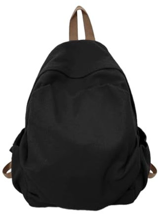 Ruarby Schulrucksack im japanischen Stil, modisch, für Damen und Herren, Segeltuch, Laptop-Rucksack, coole Buchtasche, Studentententasche, Schwarz