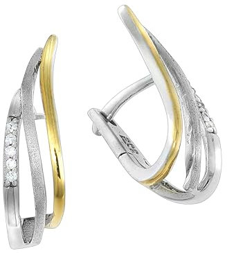 Klappcreolen 925/- Sterling Silber teilvergoldet 2,0 cm Zirkonia