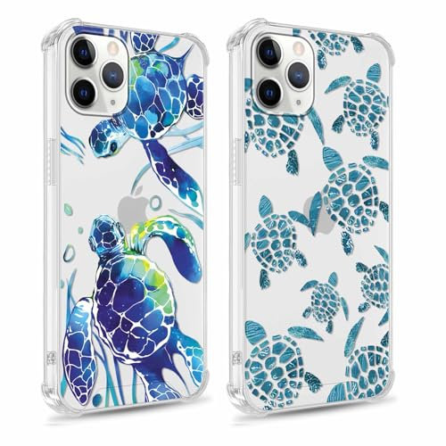 Foonary 2 Pack Clear Print Phone Case for iPhone 11 Pro Max 6.5,Soft Silicone with Cute Turtle Design Aesthetics Transparent Pattern Cases,Shockproof Bumper Protector Cover Girls for iPhone 11 ProMax