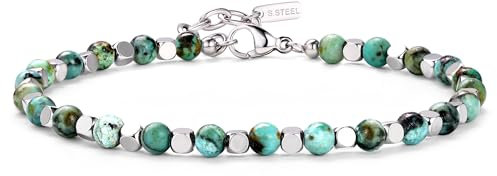 Chriscoco Bracciale Uomo Donna 4MM Bracciale Pietre Naturali Bracciale Uomo Acciaio Braccialetti di Perline Bracciali Uomo Braccialetti Uomo Bracciale Occhio di Tigre Bracciale Turchese Gioielli Uomo