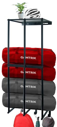 gamtrik rack Camping Chairs Storage for Garage - Metal Camping Chair Wall Holder for Garage Organization, Camping Chair Storage Racks, Garage Wall Shelves with 3 Hooks, Beach Chair Umbrella Wall