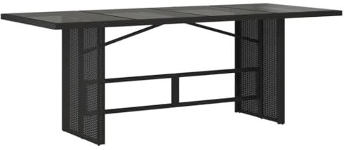 vidaXL Polyrattan Gartentisch rechteckig schwarz mit gehärteter Glasplatte (190x80x75cm) - Patio / Terrasse / Gartenmöbel