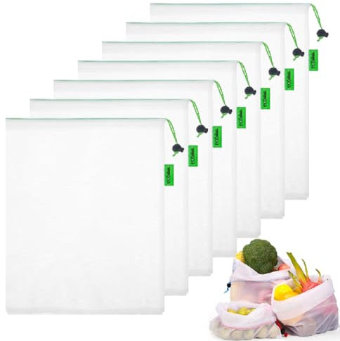 8Pcs Reusable Produce Bags Mesh Grocery Bag Drawstring Netted Mesh Bags for Fresh Vegetable,Toy Storage & Organization Mesh Bags Set - Washable Versatile See-Through Drawstring Bags(36 * 30cm)