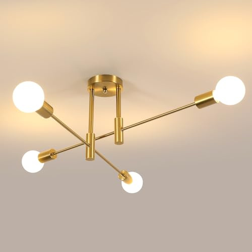 Comely Deckenleuchte Vintage Industrial, 4 Flammig E27 Deckenlampe Retro | Vintage Gold Kronleuchter Modern für Wohnzimmer Esszimmer Schlafzimmer