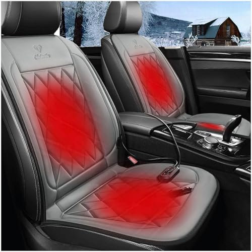 Wizvox 12V Sitzheizung Auto Auflage 12v ZigarettenanzüNder, DREI Temperaturstufen Einstellbar, GleichmäßIge Wabenheizung SitzbezüGe Auto Vordersitze, füR Fahrzeuge,BüRo,Gray