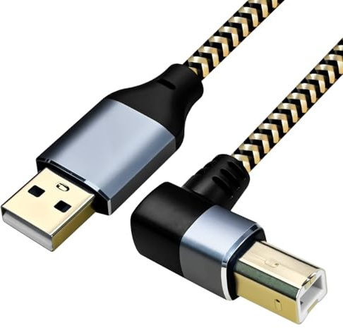 Hanprmeee Printer Cable M,USB Printer Cable 90 Degree USB 2.0 A Male to B Male Printer Scanner USB B Cable Cord with 480Mbps High Speed Printing, (Right Angle) (4M)
