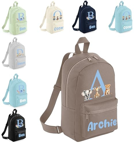 The Baby Box UK Personalised Boys Rucksack Backpack Bag Dinosaurs Bears Animals Space Mini School Club Nursery (Mushroom)