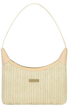 Mabecol Sac à Main Femme Panier Tressé Naturel, Petit Sac Bandoulière Réglable Pochette Telephone Portable, Sacs de Plage Idéal Été Voyages et Shopping (Beige)
