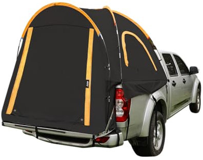 Hrefeu Pickup Truck Blackout Tent with Awning Black, Portable 5.5-6.5Ft Truck Bed Tent for Camping, Waterproof PU2000mm Double Layer for 2 Person, Compact and Full Size Regular Bed Long Bed (5.5-5.8)