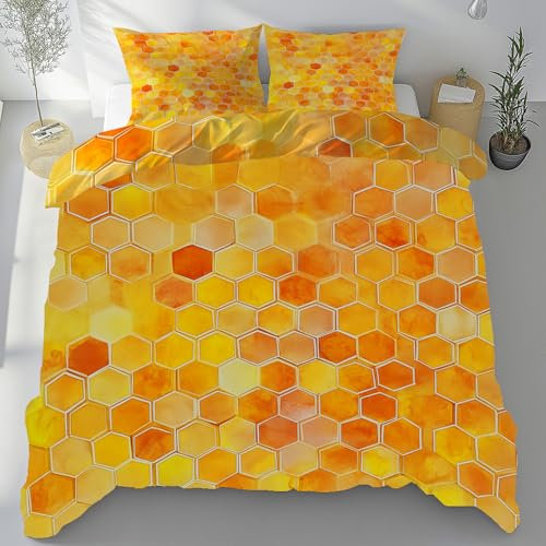 Meugesoi Geometrie Hexagon Bettbezug 135x200 cm 3-Teilig Abstrakt Waben Bettwäsche Mikrofaser Weich Atmungsaktiv, Bettwäsche Set mit 2 Kissenbezüge 80x80 cm mit Reißverschluss