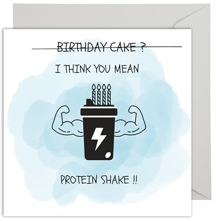 WBdesignz Geburtstagskarte mit Umschlag - Protein Shake Birthday Cake Gym Karte zum Geburtstag Glückwunschkarten Geburtstag (XXL 22 x 22 cm)