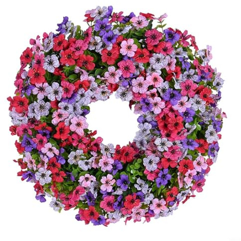 FUANA Dekorativer Eukalyptus-Türkranz mit violetten Orchideen, künstliches Blumenmuster, Wandbehang, Heimdekoration, für alle Jahreszeiten, 35 cm