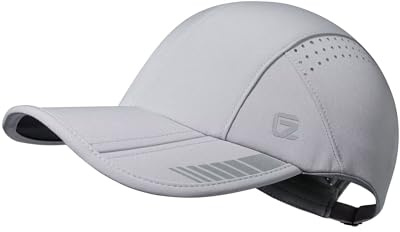 GADIEMKENSD Cappellino Sportivo Pieghevole UPF 50+ con Dettaglio Riflettente, Cappello da Corsa ad Alte Prestazioni in Mesh Traspirante Dri Fit per Golf, Tennis, Allenamento, Grigio Chiaro L