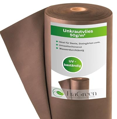 EraGreen Premium - Telo anti-erbacce 1,6m x 20m - Telo da giardino 50g/m² in marrone, permeabile all'acqua, stabilizzato ai raggi UV, ideale per giardino, aiuola rialzata, serra, pacciamatura, telo