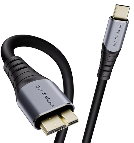 Werkybay Micro B 3.0 auf USB C Kabel 2m, 5Gbit/s Festplattenkabel, USB Typ C 3.1 Stecker Datenkabel Ladekabel Kompatibel mit WD,Seagate, Toshiba Festplatte, HDD, Galaxy S5,Note 3, Kamera usw.