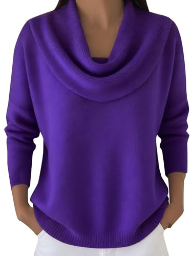 Angora Sweater Women Cowl Neck Sweater Trendy Winter Spring Clothes Cashmere Soft Sweaters Long Sleeve Stretch Cozy Knit Pullover Tops Lightweight Warm Casual Office Work Dressy Classy Jumper Purple
