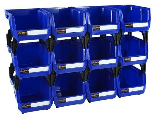 VOLDREN Etagère murale rangement outils, Organisateur de vis, Rangement Empilables Atelier Garage avec Panneaux Muraux, Étagère à tiroirs pour outils, Étagère à outils murale (bleu, 12)