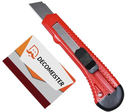 DecoMeister Folierungs Werkzeug Set - Rakel für Folie 8,5x5,5cm - Professionelle Filzrakel mit weicher Filzkante für blasenfreie Montage - Inkl. Cuttermesser - Set für Fensterfolie und Möbelfolie