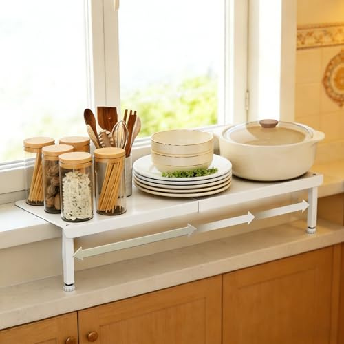 Fensterbank Verbreiterung Innen Teleskop-Fensterbankverlängerung, Fensterregal-Erweiterung mit Einziehbarer Platte, Platzsparende Fensterbankverlängerung für Die Küche(H7.5–11cm,W26–46cm)