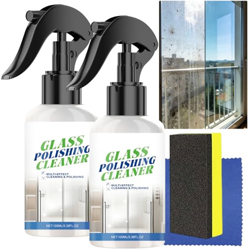 Glass Polishing Cleaner Spray, Multi-Surface Glass Polish, Waterspot Oil Film Remover, Window Cleaning Foam, Hardwater Stain Removal, Streak-Free Window Cleaner, Restores Clarity (2pcs)