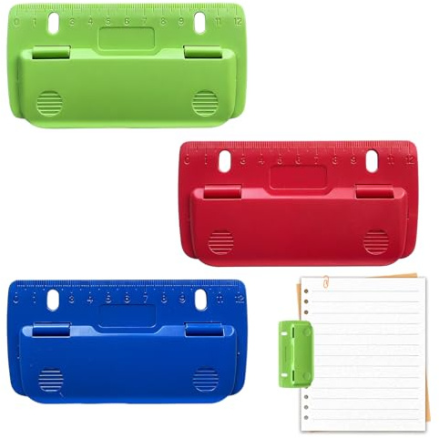 3 Stück Mini-Taschenlocher zum Einheften für Schule, Büro und Zuhause | Portable Mini-Taschenlocher für Etikettenbindung, mit 2-Fach Lochung, mit Linealprägung, Klein Und Flach (Blau Rot Grün)