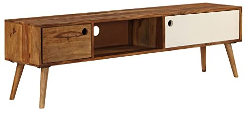 RCODSSK TV-Schrank aus Massivholz Akazie als Lowboard und Sideboard mit 3 Fächern, TV-Schrank Akazie Holz Fernsehschrank