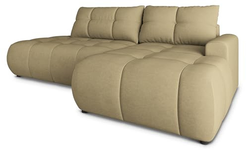Masseno Ecksofa FLUMA CL R-S mit Schlaffunktion L-Form, Modern Sofa mit Bettkasten, Wohnzimmersofa, Couch, Soffa, Bettsofa, Couchgarnitur - Senfgelb, Castel 48