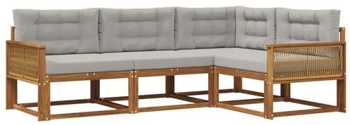 vidaXL Outdoor-Sofagarnitur mit Kissen 4 pcs Natur und Hellgrau, Anpassbare Gartenmöbel, modernes Patio-Sofa, gemütliche Sitzgruppe, wetterfest und robust