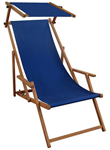 Erst-Holz Liegestuhl blau Gartenstuhl Deckchair Buche Strandstuhl Sonnendach Sonnenliege 10-307 S