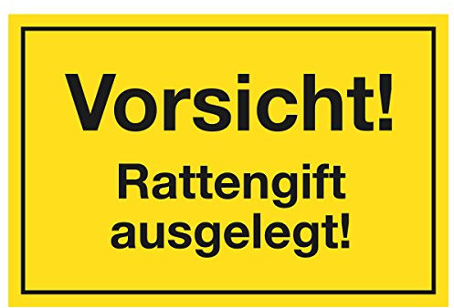 WANDKINGS Hinweisaufkleber für den Innen- und Außenbereich - Vorsicht! Rattengift ausgelegt! - 20x15 cm - Aufkleber ohne Schild