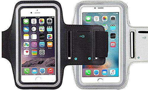 iBarbe Handy-Armband, wasserabweisend, 14.6 cm (5.7 Zoll), Schutzhülle für iPhone 8, 7, 6, 6S Plus, Schlüsselhalter, silberfarben und schwarz
